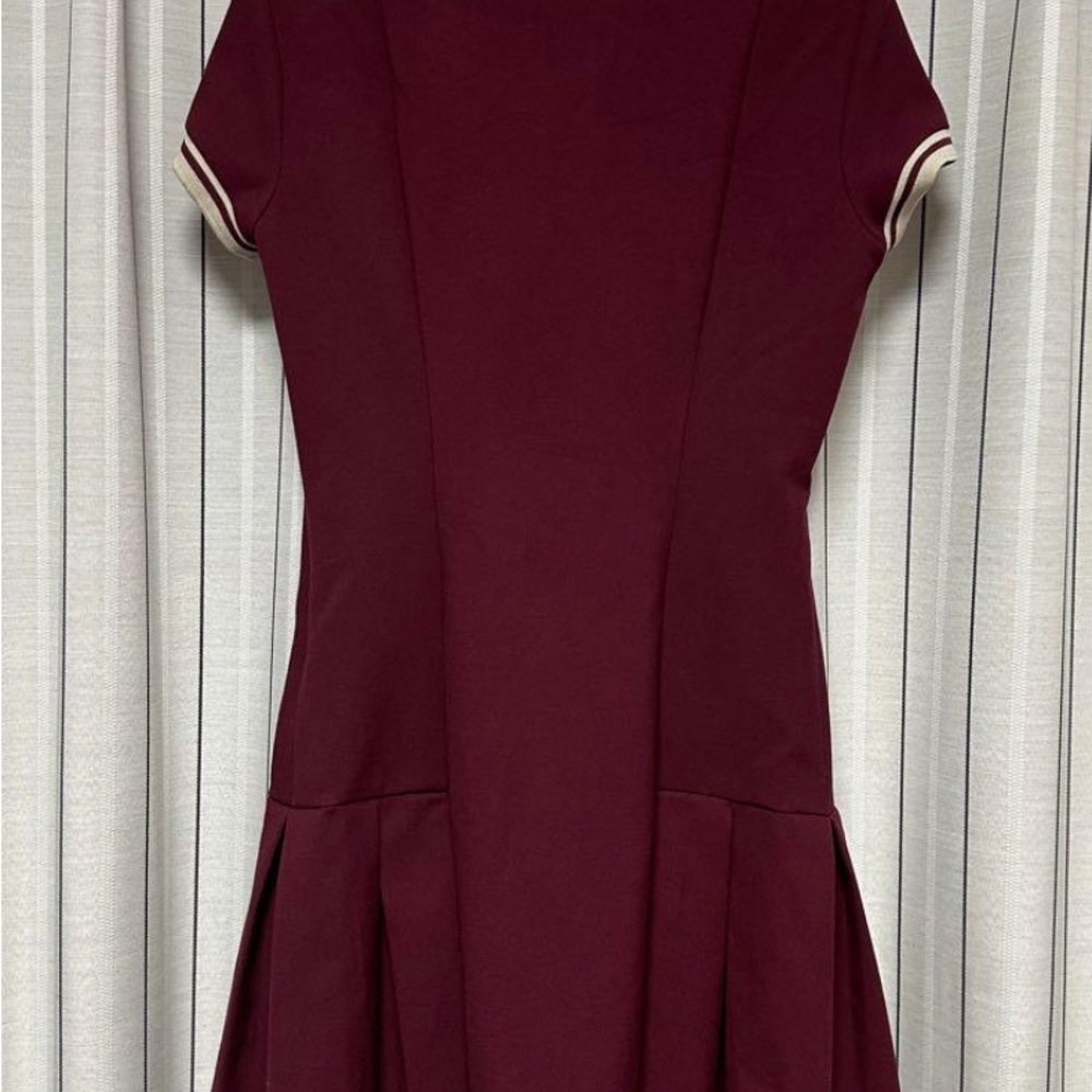 ZARA Women’s Pleated Burgundy Dress Size L | Structured Fit & Flare Maroon - Picture 5 of 11